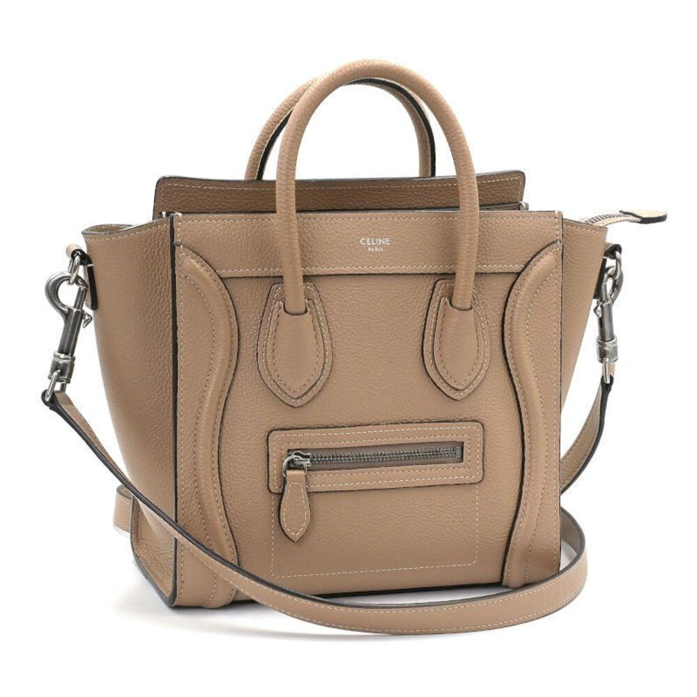 Celine Luggage Shopper Drummed Calfskin Beige 2Way Crossbody Tan